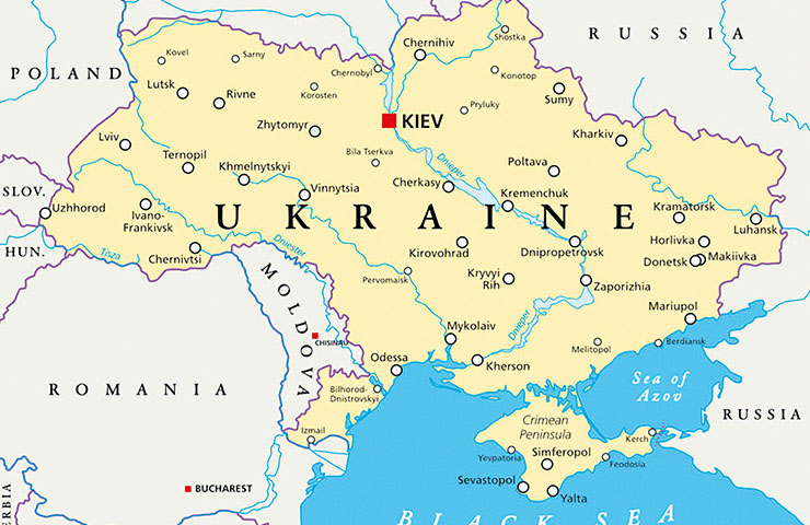 Die ursprüngliche Karte der Ukraine, bevor der Angriffskrieg Russlands begann.